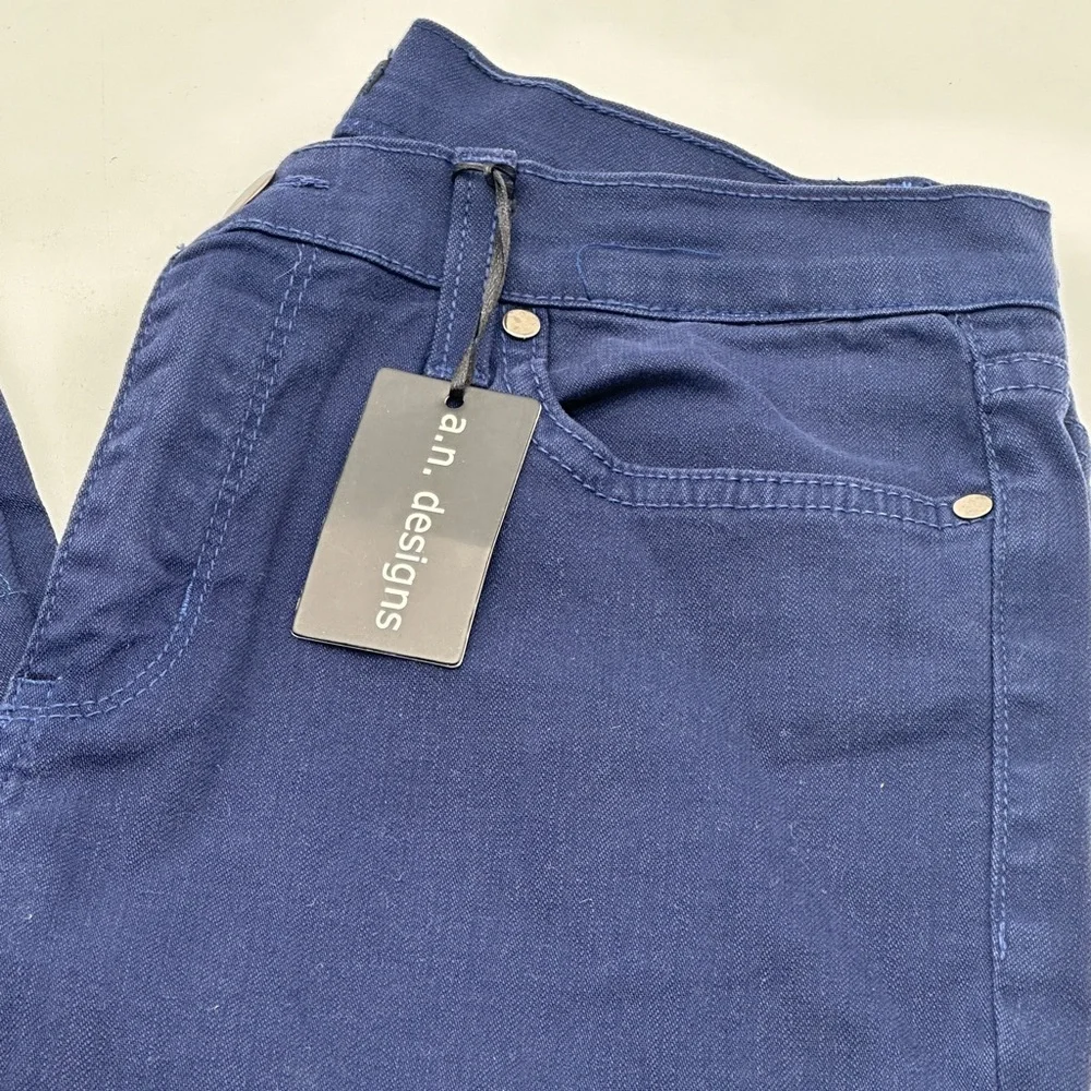 a.n. designs Womens Navy Blue Straight Leg‎ Stretch Pants Size 8 Style 7441 NWT